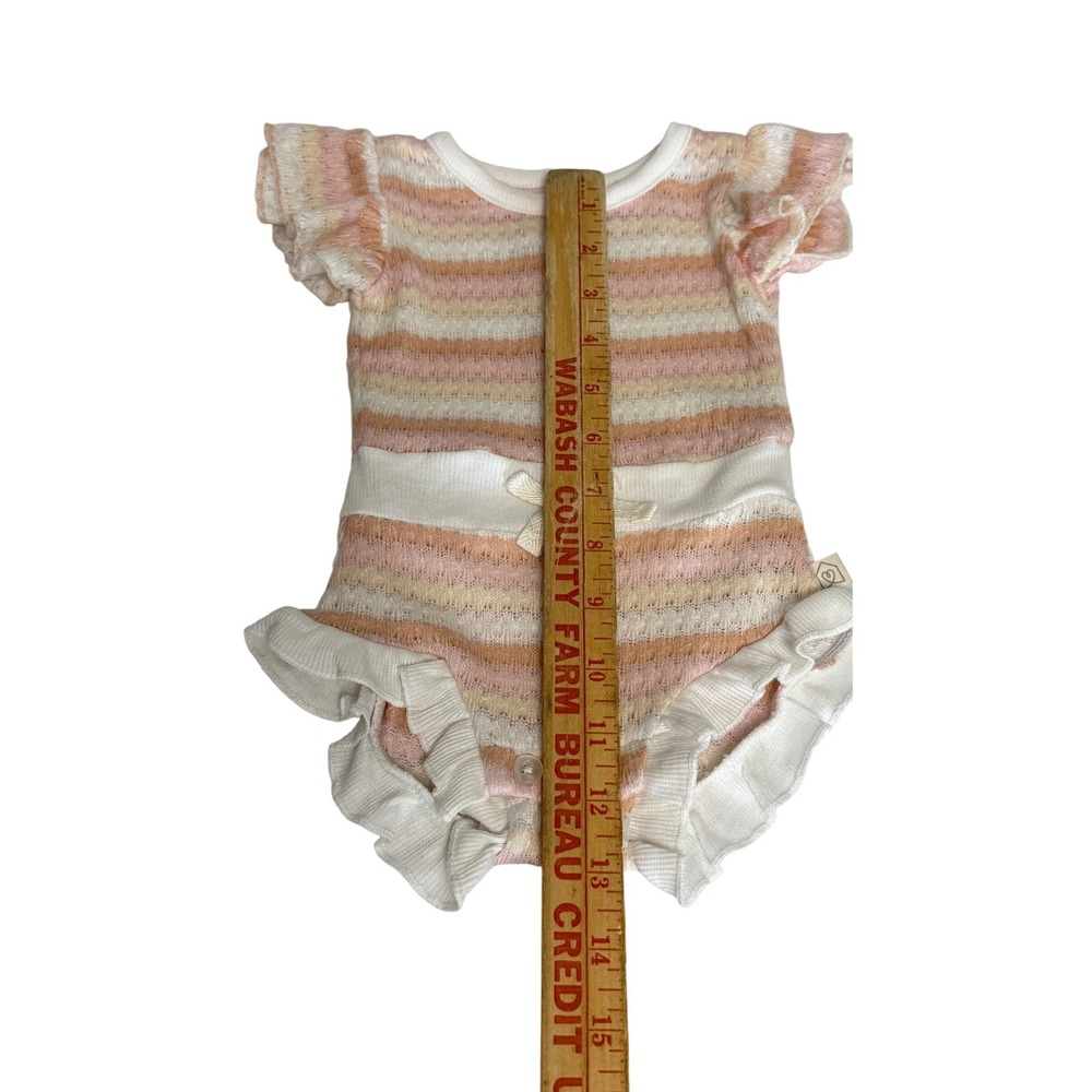 Snug Baby Girl Striped Pointelle Knit Ruffle Romper Bodysuit‎ Pink Orange 0-3M - Picture 4 of 8